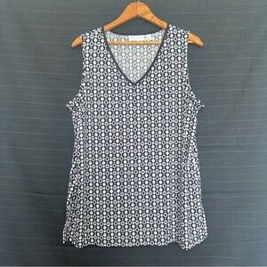 Susan Graver womens black white v neck sleeveless shirt top tank L